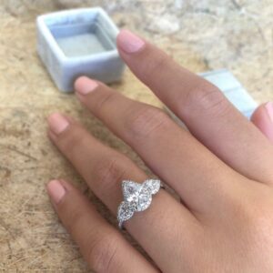 3.50 Ctw Three Stone Pear Shape Diamond Halo Engagement Ring 925 Sterling Silver
