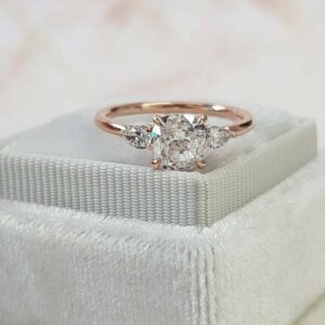 3 Stone 2.50Ctw Cushion & Pear Cut Diamond Engagement Ring 14k Rose Gold Over