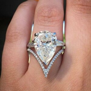 3.15 Ctw Pear Cut Brilliant Diamond With Accents Bridal Engagement Ring Set 14k White Gold