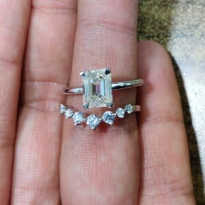 1.83 Ctw Emerald Cut Diamond Solitaire Engagement Ring Set 925 Sterling Silver