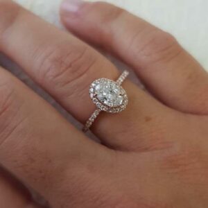 2.20 Ctw White Oval Cut Diamond Halo With Accents Engagement Ring 14k Rose Gold Plated