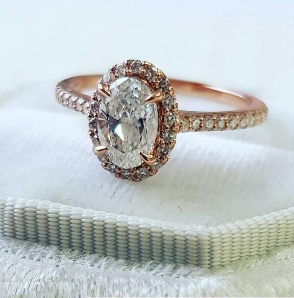 2.20 Ctw White Oval Cut Diamond Halo With Accents Engagement Ring 14k Rose Gold Plated