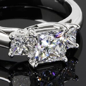 2.75 Ctw Classic Princess 3 Stone Diamond Fancy Engagement Ring 14k White Gold