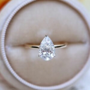 2.15 Carat Pear Shape Diamond Solitaire Engagement Ring Set 14k Yellow Gold