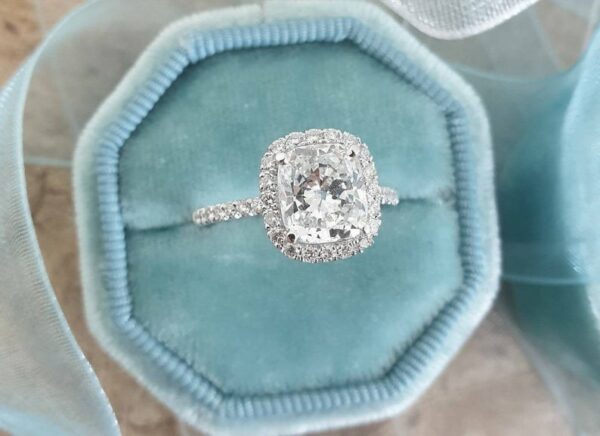 2.50 Ctw Cushion Cut White Diamond Halo Engagement Ring 14k Gold Finish