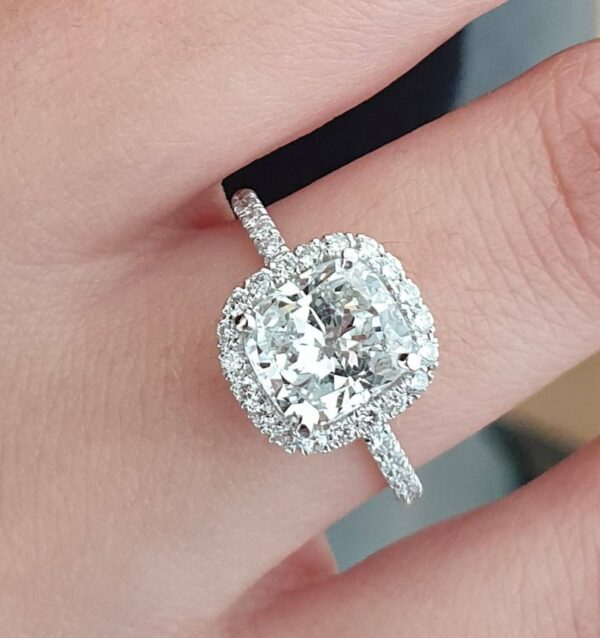2.50 Ctw Cushion Cut White Diamond Halo Engagement Ring 14k Gold Finish