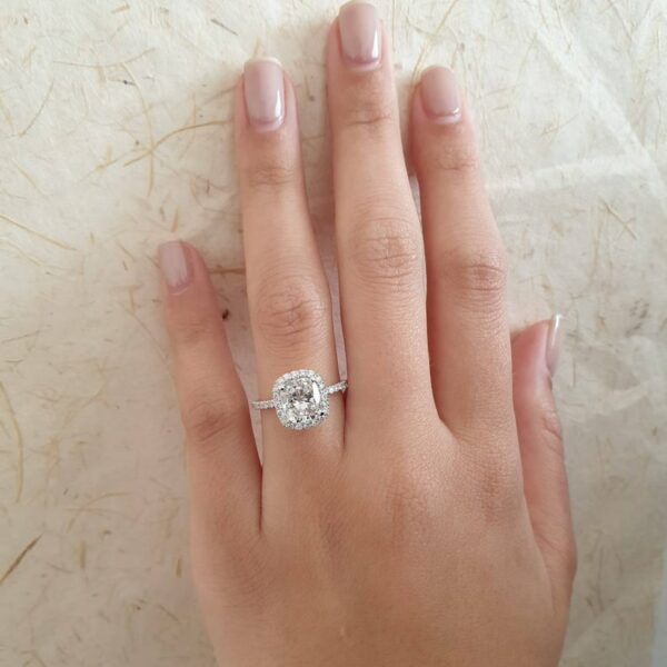 2.50 Ctw Cushion Cut White Diamond Halo Engagement Ring 14k Gold Finish