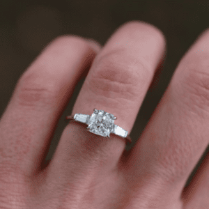 2.03 Carat Round White Diamond Side Baguette Accent Engagement Ring 925 Sterling Silver