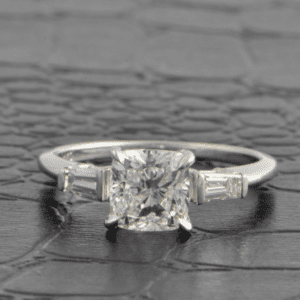 2.03 Carat Round White Diamond Side Baguette Accent Engagement Ring 925 Sterling Silver