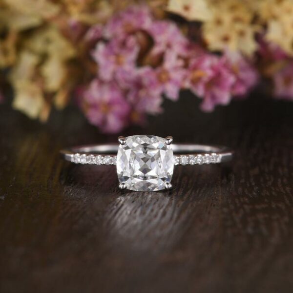 1.85 Ct Cushion Cut Diamond Solitaire With Accents Engagement Ring 10k Rose Gold