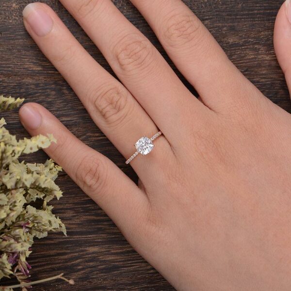 1.85 Ct Cushion Cut Diamond Solitaire With Accents Engagement Ring 10k Rose Gold
