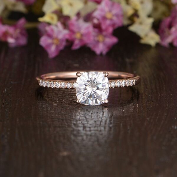 1.85 Ct Cushion Cut Diamond Solitaire With Accents Engagement Ring 10k Rose Gold