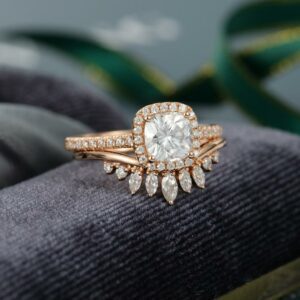2.30 Ctw Cushion Cut Diamond Halo Bridal Set Engagement Ring 14k Rose Gold