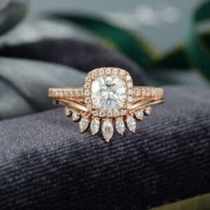 2.30 Ctw Cushion Cut Diamond Halo Bridal Set Engagement Ring 14k Rose Gold