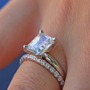 2.48 Ctw Radiant Cut Diamond Solitaire Engagement Ring & Band 14k White Gold