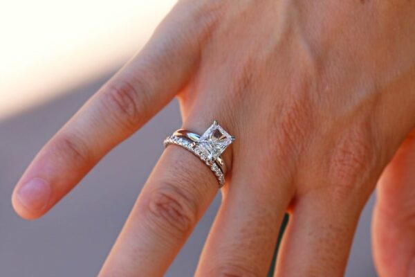 2.48 Ctw Radiant Cut Diamond Solitaire Engagement Ring & Band 14k White Gold