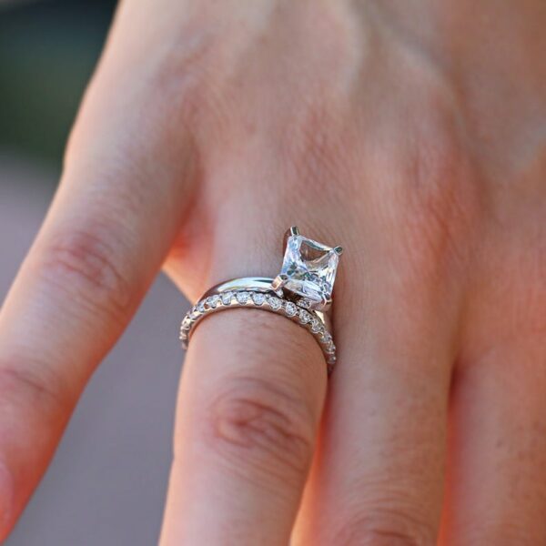 2.48 Ctw Radiant Cut Diamond Solitaire Engagement Ring & Band 14k White Gold