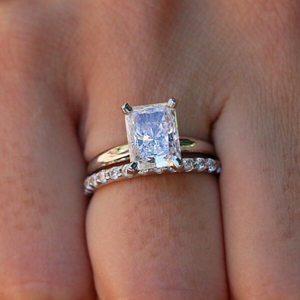 2.48 Ctw Radiant Cut Diamond Solitaire Engagement Ring & Band 14k White Gold