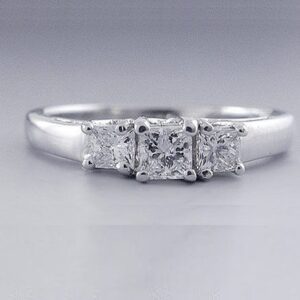 2.65 Ct Three Stone Princess White Diamond Engagement Ring 14k White Gold