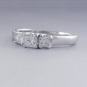 2.65 Ct Three Stone Princess White Diamond Engagement Ring 14k White Gold