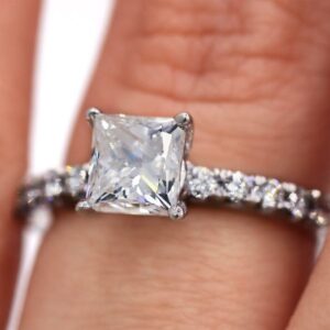 2.50Ctw Forever One Princess Moissanite With Accent Engagement Ring 925 Sterling Silver