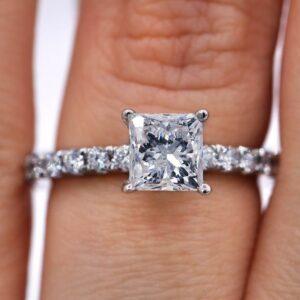 2.50Ctw Forever One Princess Moissanite With Accent Engagement Ring 925 Sterling Silver