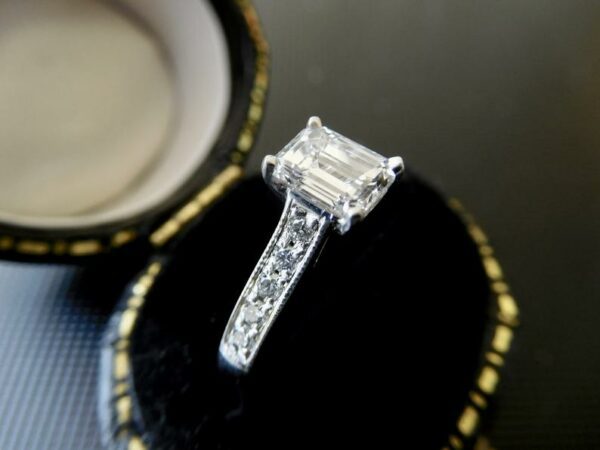 Art Deco 2.34 CT Emerald Cut Diamond Classic Engagement Ring 14k White Gold