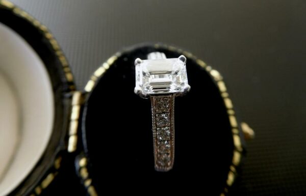 Art Deco 2.34 CT Emerald Cut Diamond Classic Engagement Ring 14k White Gold