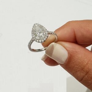 2.70 Ctw Pear Shape Diamond With Halo Engagement Ring Solid 14k White Gold