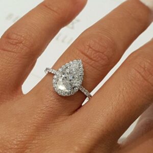 2.70 Ctw Pear Shape Diamond With Halo Engagement Ring Solid 14k White Gold