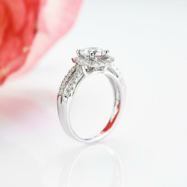 2.12 Ctw VVS1 Round Diamond Halo With 2 Shank Engagement Ring 925 Sterling Silver