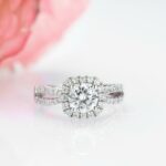 2.12 Ctw VVS1 Round Diamond Halo With 2 Shank Engagement Ring 925 Sterling Silver