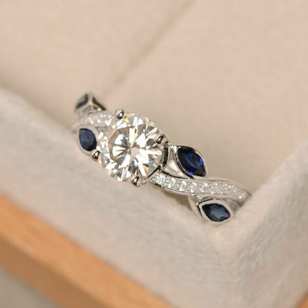 2.07 Ctw Forever Brilliant Cut Diamond Sapphire Engagement Ring 925 Sterling Silver