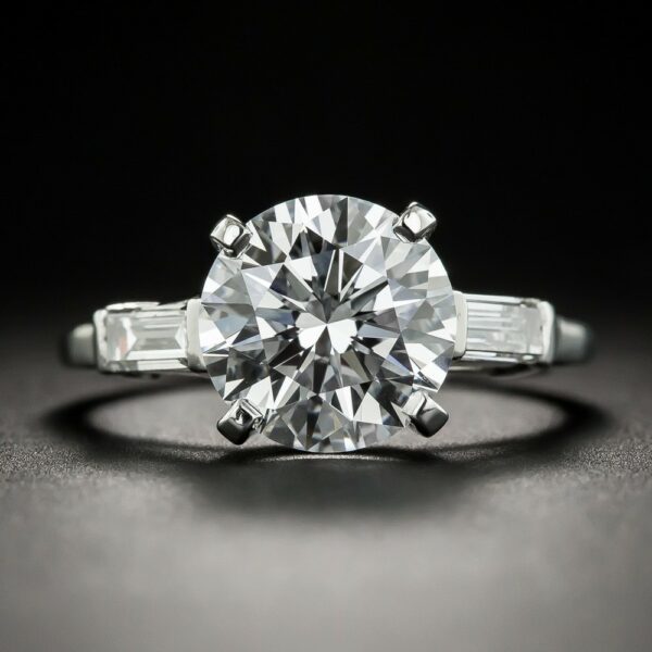 3.08 Carat Brilliant Diamond With Baguette Engagement Ring 925 Sterling Silver