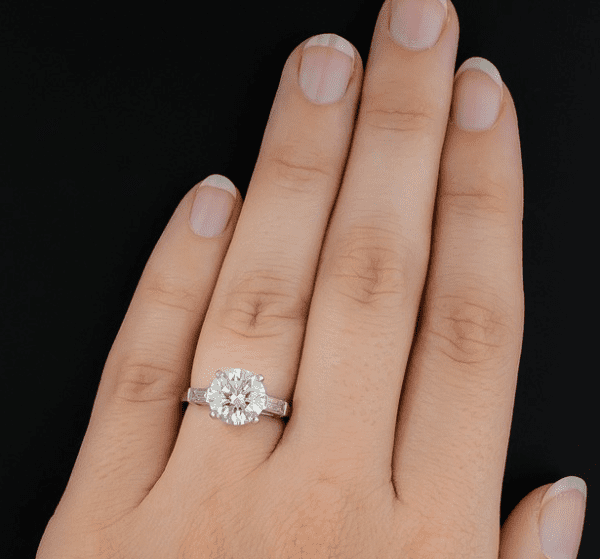 3.08 Carat Brilliant Diamond With Baguette Engagement Ring 925 Sterling Silver