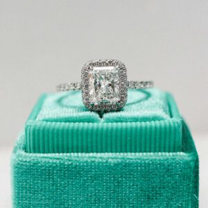 2.85 Ctw Radiant White Diamond Pave Halo Engagement Ring 14k White Gold