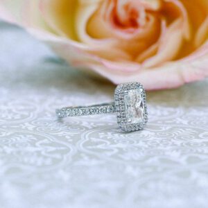 2.85 Ctw Radiant White Diamond Pave Halo Engagement Ring 14k White Gold