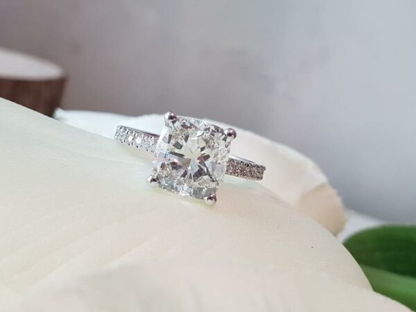 2.35 Ct Cushion Cut Solitaire With Accent Diamond Engagement Ring Solid 14k Gold