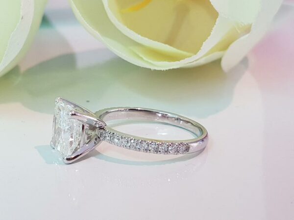 2.35 Ct Cushion Cut Solitaire With Accent Diamond Engagement Ring Solid 14k Gold