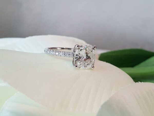 2.35 Ct Cushion Cut Solitaire With Accent Diamond Engagement Ring Solid 14k Gold