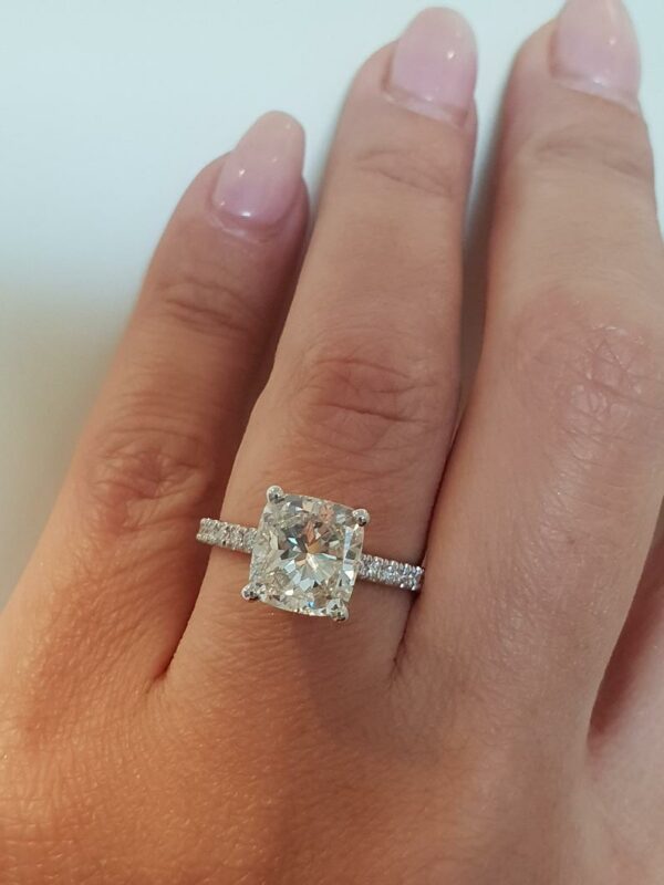 2.35 Ct Cushion Cut Solitaire With Accent Diamond Engagement Ring Solid 14k Gold