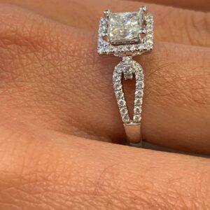 2.32 Ctw Princess Cut Diamond Halo Classic Engagement Ring 10k White Gold
