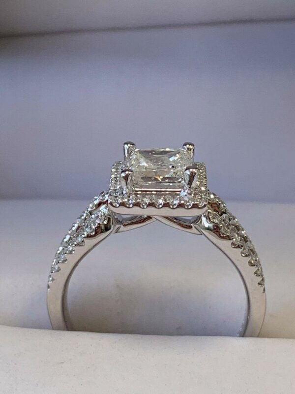 2.32 Ctw Princess Cut Diamond Halo Classic Engagement Ring 10k White Gold