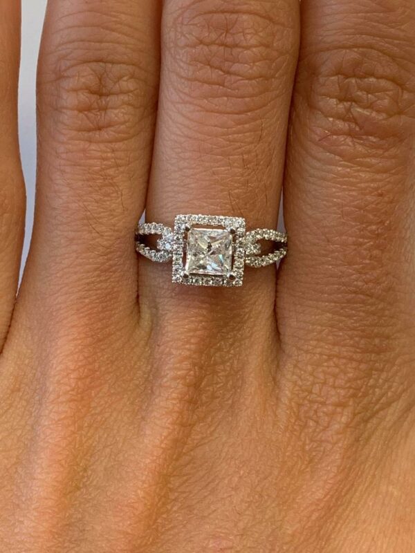 2.32 Ctw Princess Cut Diamond Halo Classic Engagement Ring 10k White Gold