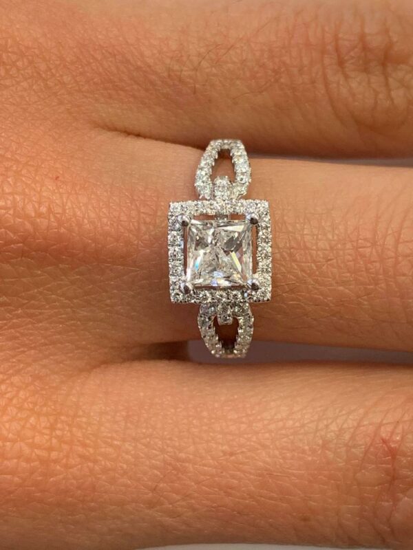 2.32 Ctw Princess Cut Diamond Halo Classic Engagement Ring 10k White Gold
