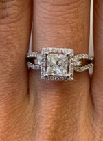 2.32 Ctw Princess Cut Diamond Halo Classic Engagement Ring 10k White Gold