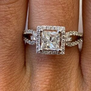 2.32 Ctw Princess Cut Diamond Halo Classic Engagement Ring 10k White Gold