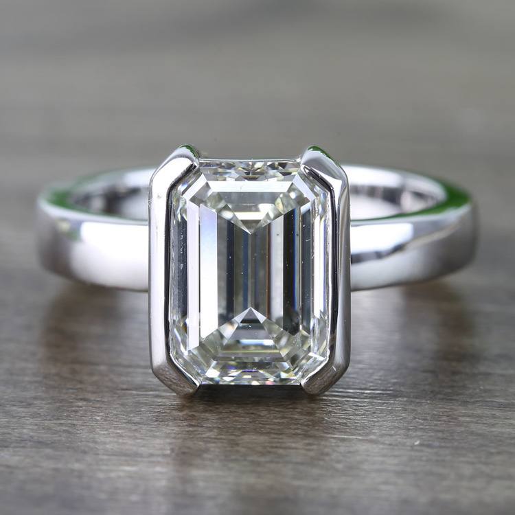 2.00 Carat Half Bezel Emerald Diamond Engagement Ring Solid 14k White Gold  – BrideStarCo