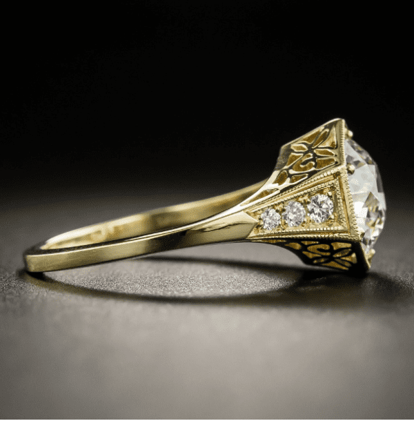 Art Deco Style 2.38 Carat Brilliant Cut Diamond Engagement Ring 14k Yellow Gold Plated