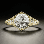 Art Deco Style 2.38 Carat Brilliant Cut Diamond Engagement Ring 14k Yellow Gold Plated